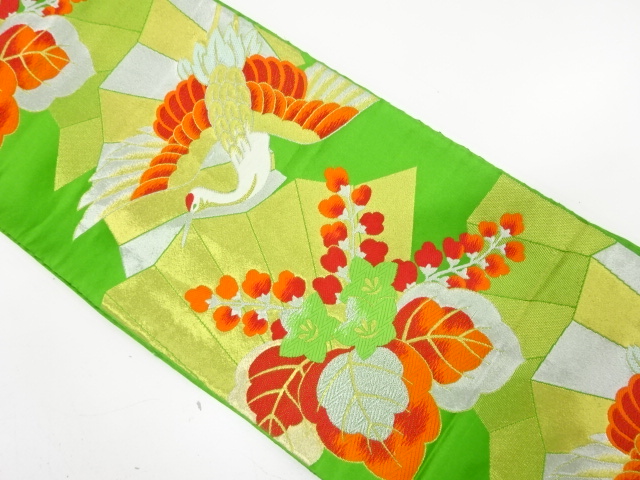 JAPANESE KIMONO / ANTIQUE FUKURO OBI / WOVEN CRANE